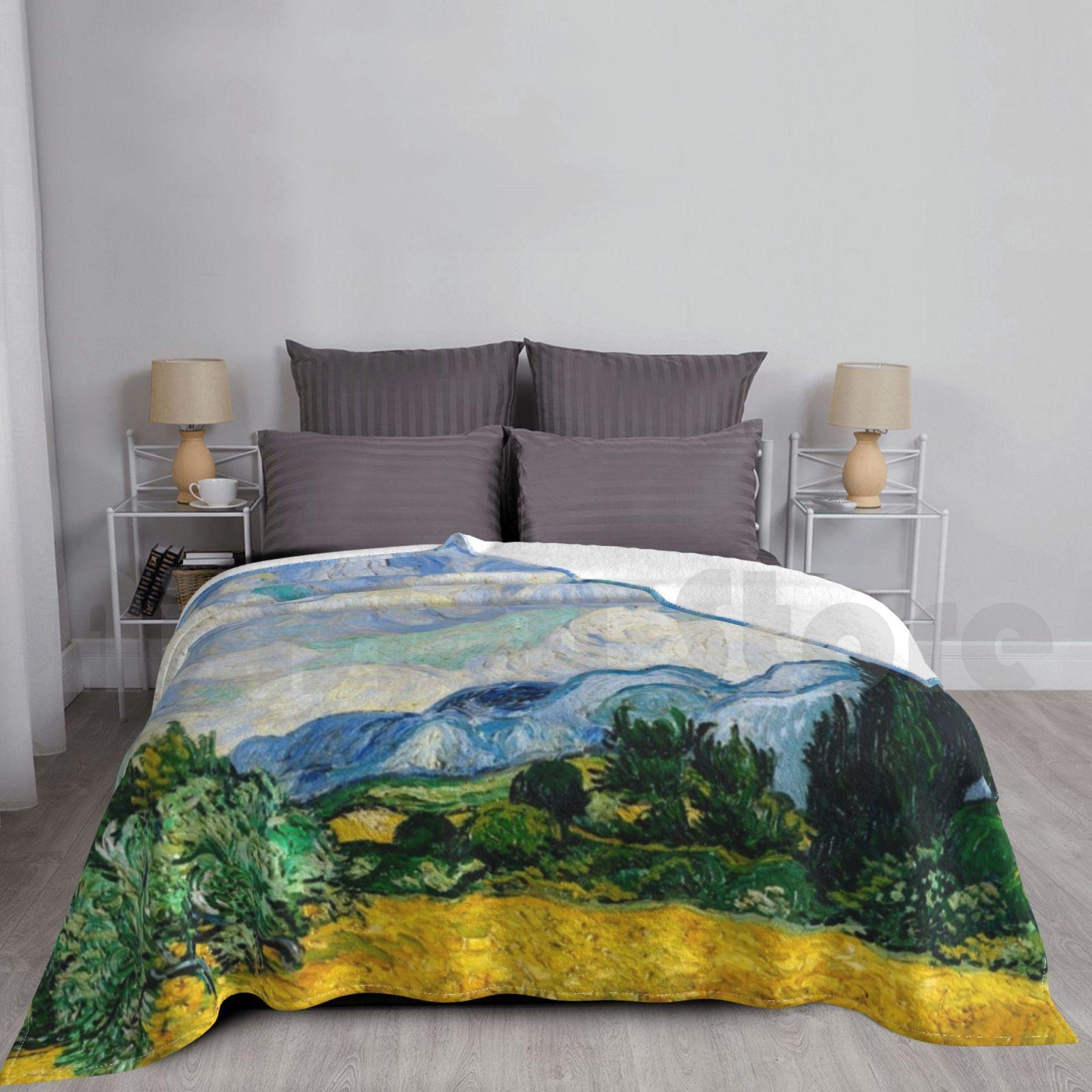 Wheat Field With Cypresses ( 1889 ) By Vincent Van Gogh Blanket Super Soft Warm Light Thin Van Gogh Fields Clouds Size: 75*100cm, Weight: 230 GSM