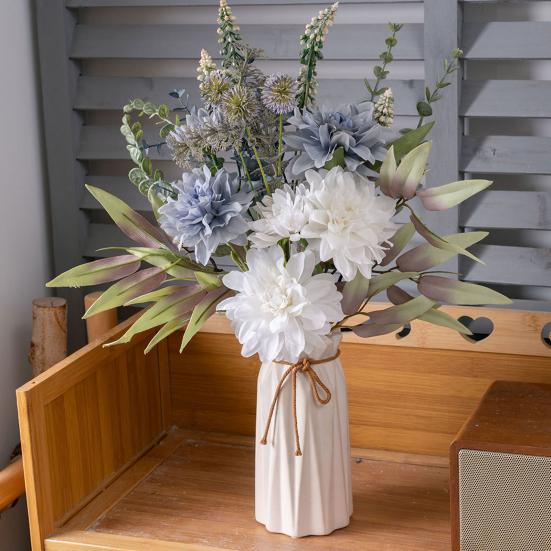 Artificial Dahlia Flower Bouquet Faux Silk Floral Arrangements with Eucalyptus Leaves for Dining Table Centerpieces DIY Wedding Bridal Bouquet