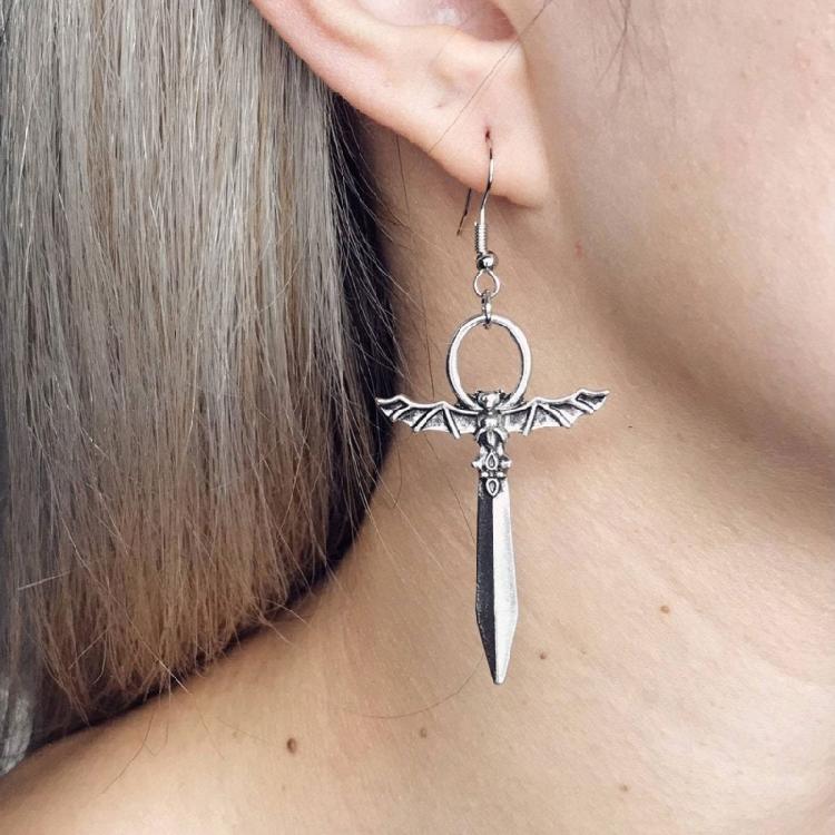 Punk Eardrop Bat Swords Pendant Earrings Gothic Bat Earrings Halloween Gift