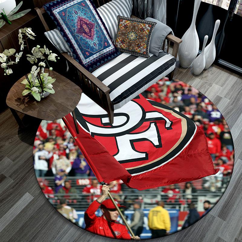 SF 49ers Muster runder Teppich, Teppich für Wohnzimmer Schlafzimmer Spielzimmer, Rutschfeste Bodenmatte, Feiertagsgeschenke und Geburtstagsgeschenke.