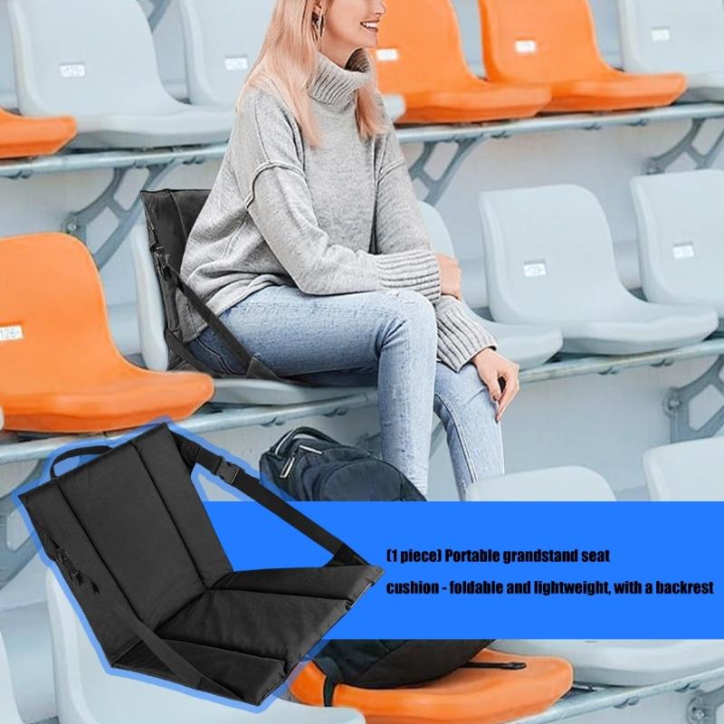 Stadium Seat Pad with Backrest Foldable Designs Waterproofs PU Leather Comfort for Outdoor Office Use