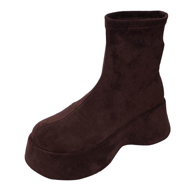 

Yueyu muffin thick-soled small man black suede Martin boots women s shoes autumn and winter single boots showing feet retro small short boots 40 коричневый