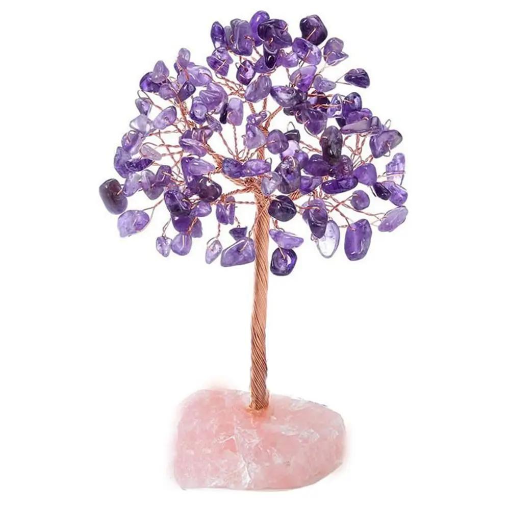 Stone Crafts Crystal Money Tree Copper Wire Fluorite Base Potted Plants Gemstone Reiki Chakra Feng Shui Trees Home Decor