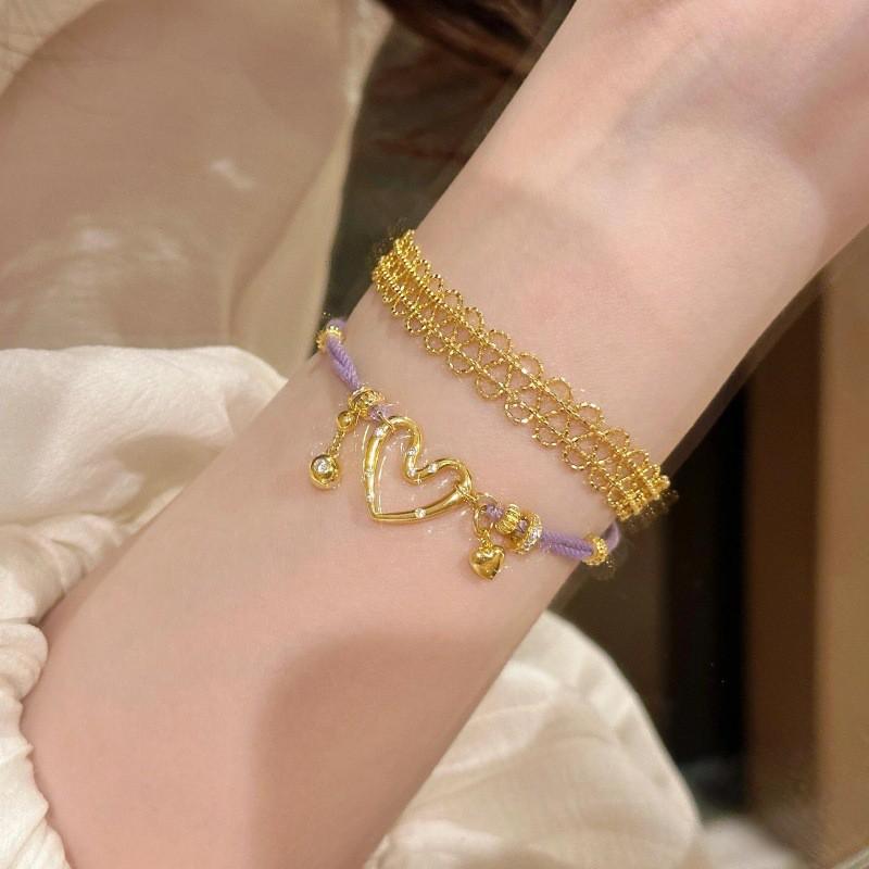 Handmade Delicate Lace Pull-Through Bracelet With Four-Leaf Clover Design Gold White Pearl Stackable Elegant Womens Jewelry