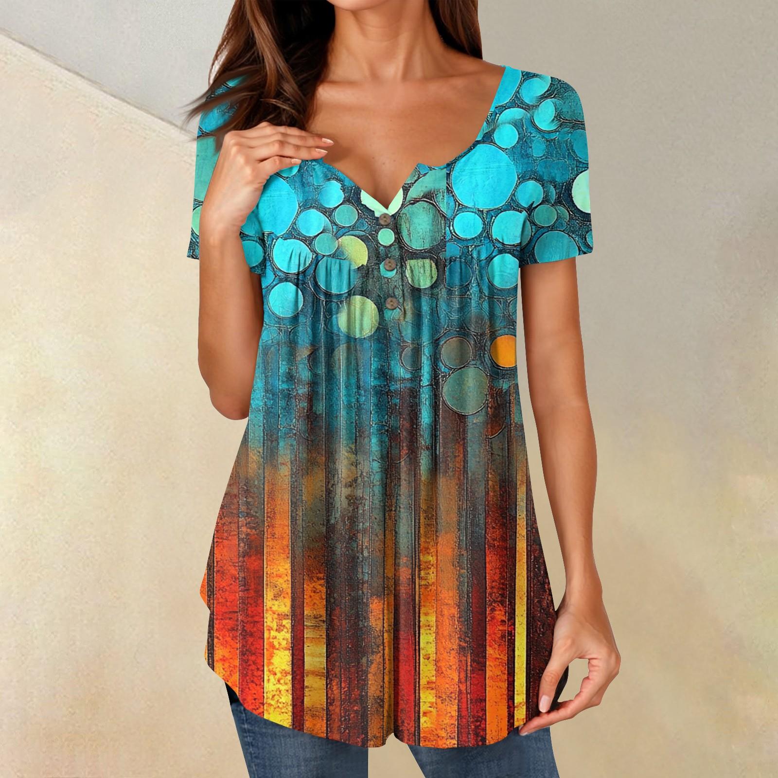 

Женские туники, топы, нарядные, повседневные, летние, рубашки с коротким рукавом, свободный крой, плиссированный топ в стиле бохо L циан