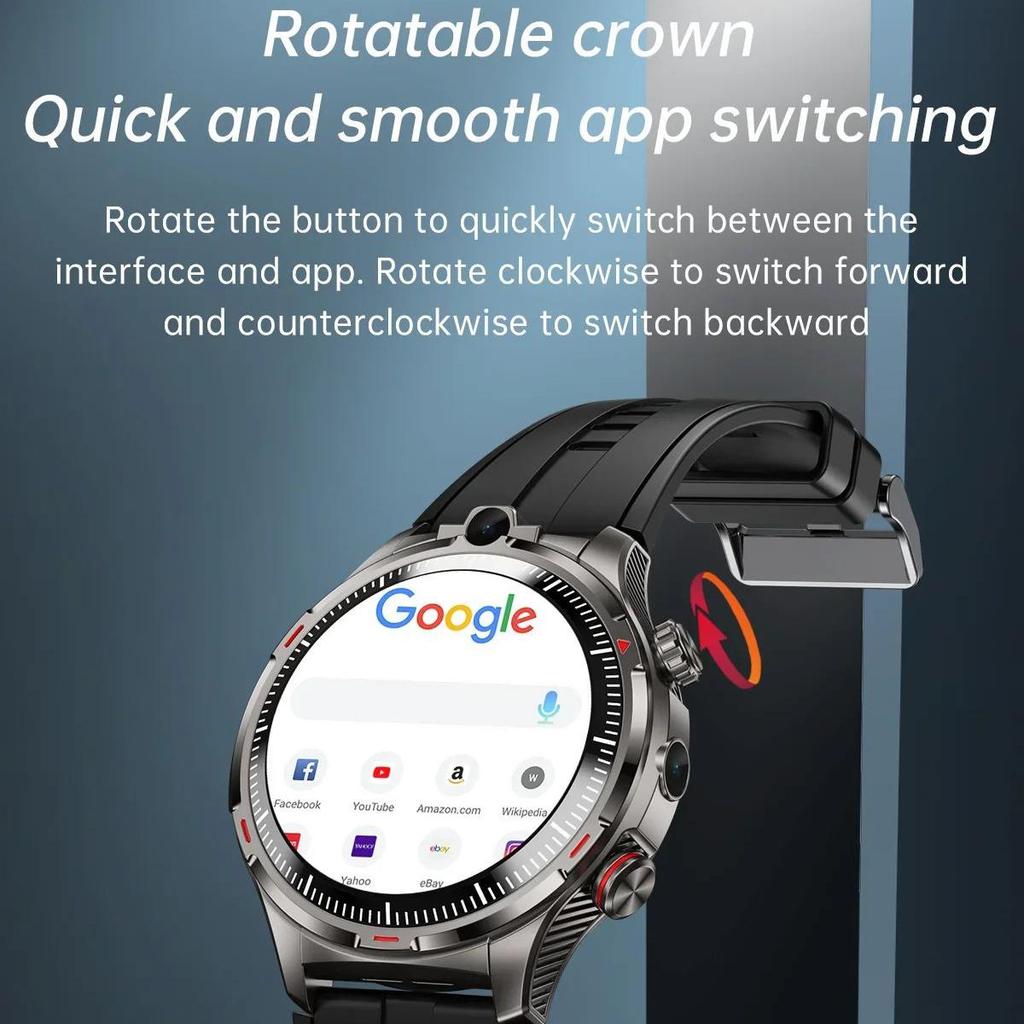 Android smartwatch with SIM card, calling, Wi-Fi, GPS, and camera for men.