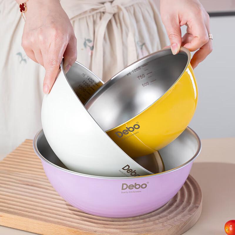 Debo 3-Piece Stainless Steel Mixing Bowl Set with Measurements