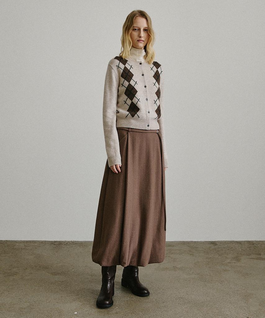 Artid Wool Belted Balloon Skirt_Brown