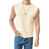 Mens Summer Solid Breathable Round Neck Casual Knitted Sleeveless Top