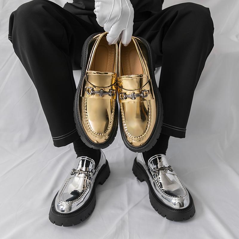 Fashion Golden Thick Soled Metal Buckle Loafers Brand Luxury Men Casual Driving Designer Thick Soled Oxford Shoes Wedding Dress Shoes