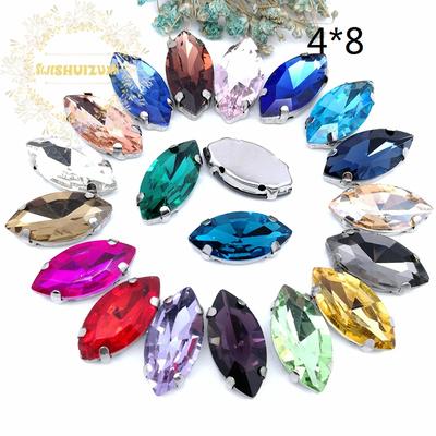 4-32MM Pferdeaugen- / Blattform Glas-Strasssteine mit Kralle zum Aufnähen Kristallstein Strass Diamant Metallbasis Schnalle für Kleidung