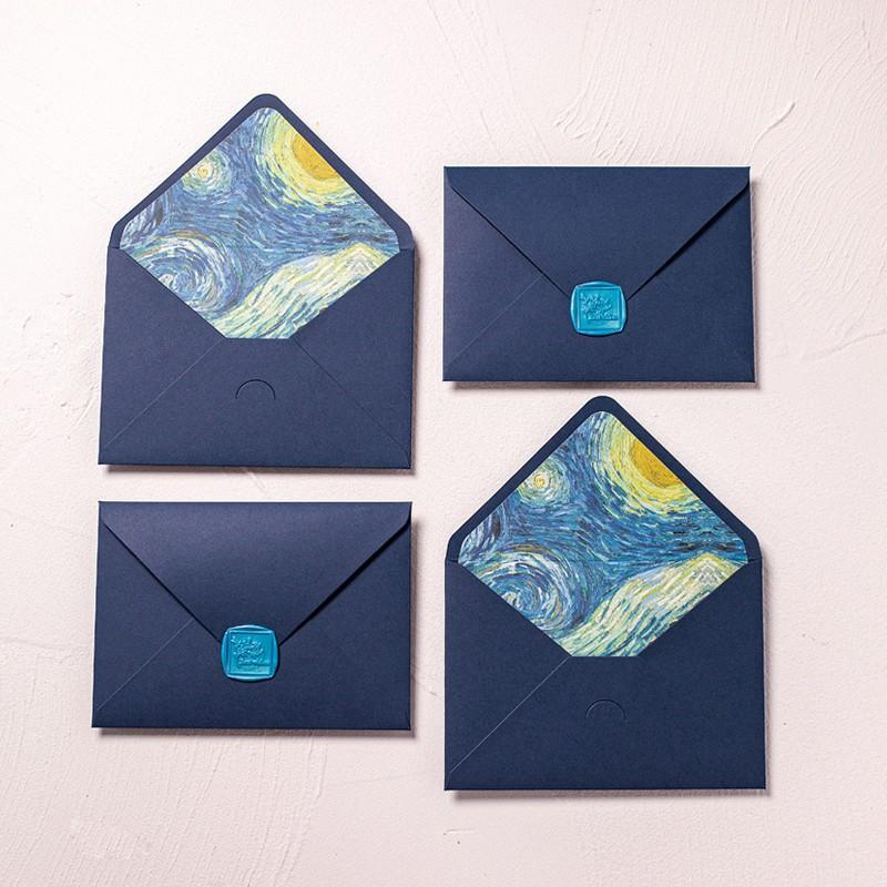 5pcs/batch of blue high-end Van Gogh romantic envelope with lining, high-end invitation letter postcard