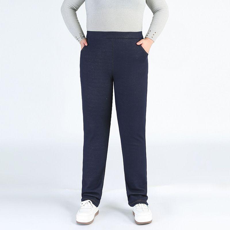 Women's Autumn and Winter Plus Size Padded and Thickened Jeans High-waisted Comfortable Casual Chinos