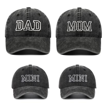 DAD MOM MINI Embroidered Baseball Cap, Adjustable Washed Cotton Family Matching Hats for Kids & Adults