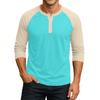 Men's Button-Down Contrast Raglan 3/4 Sleeve Top