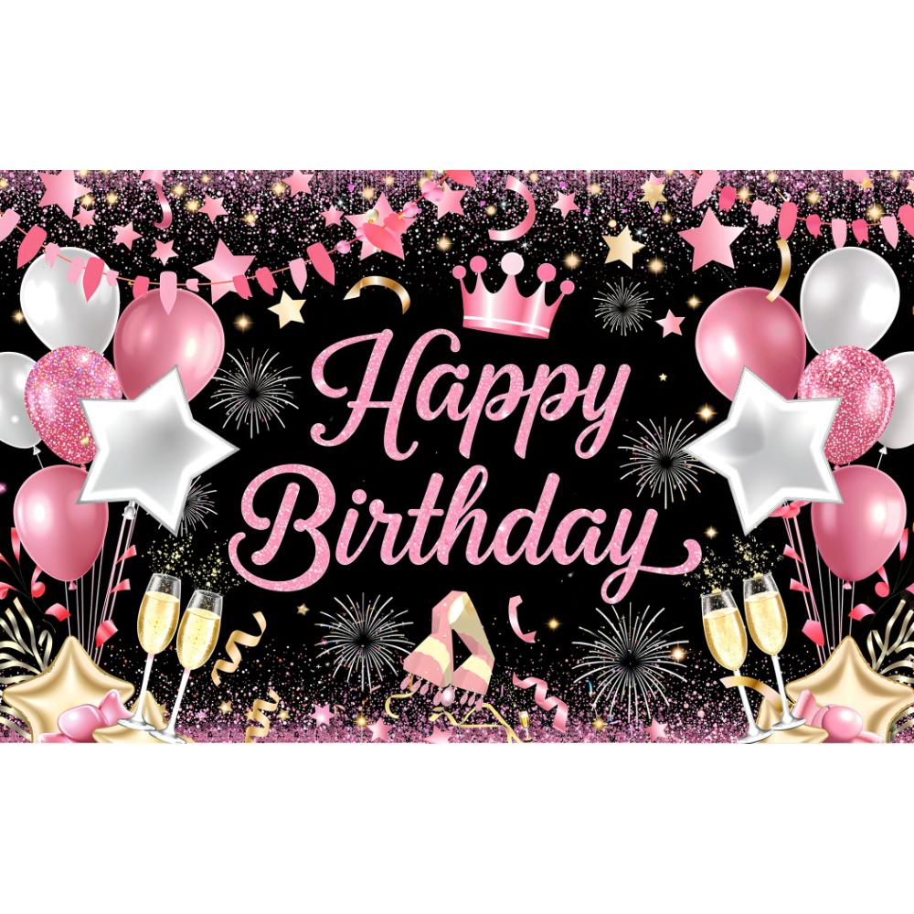 Pink Gold Black Happy Birthday Background Rose Gold Glitter Balloon Birthday Decoration Party Decor Home Photography Backdrop
