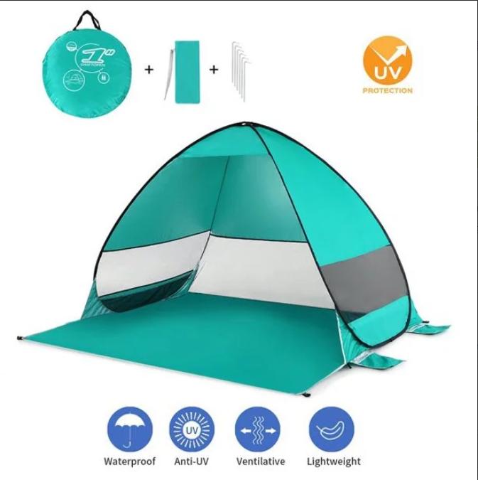 Beach Tent Sun Shelter Outdoor Sunshade Tent Fully Automatic 2-second Quick Account Opening Swith Carrying Bag and 6 Ground Pegs