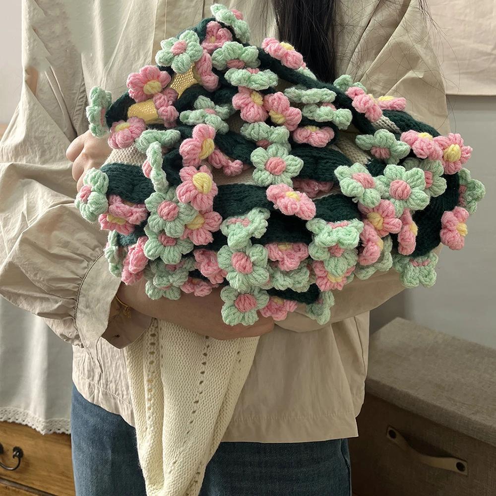 Handmade Bouquet Blanket Small Daisy Flower Blanket Finished Product Immortal Flowers Wool Crochet Blanket Decorative Ornament