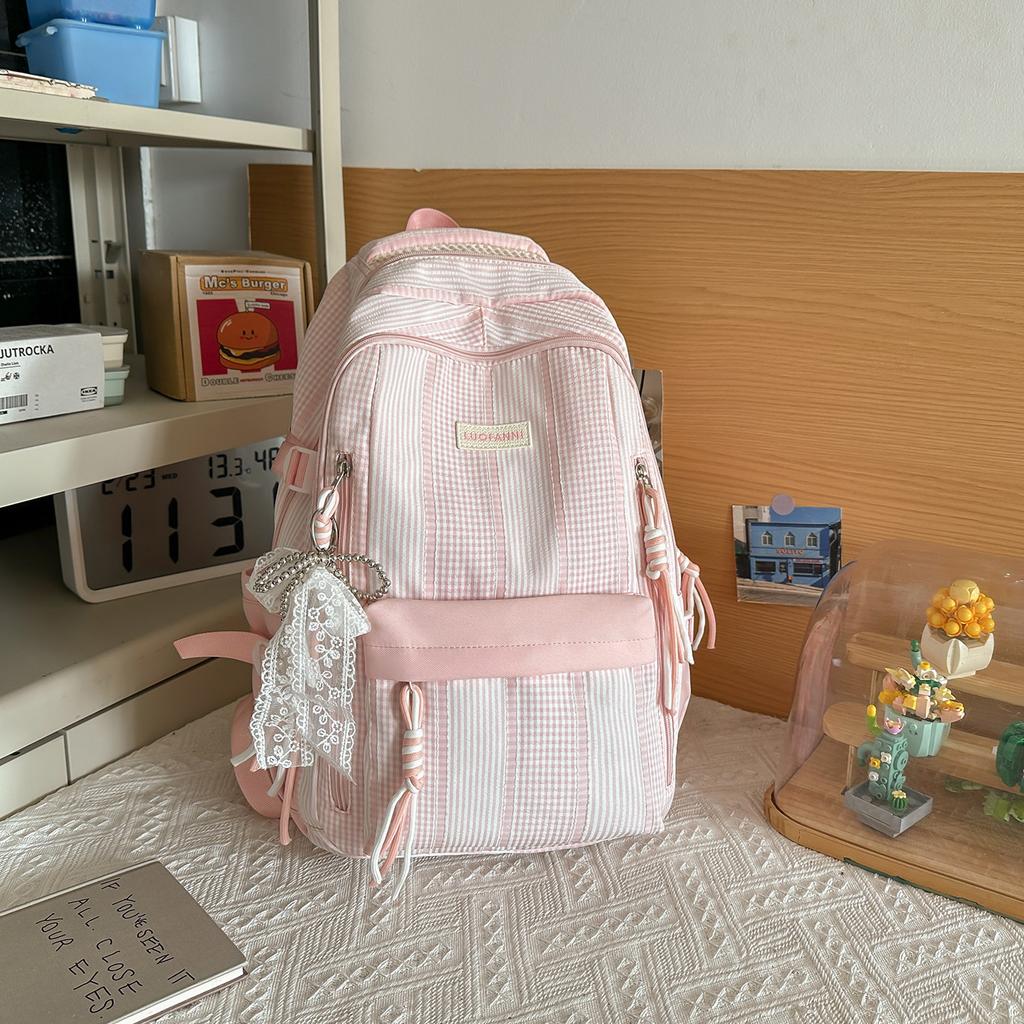 Schoolbag Female Japanese ins Small Fresh Junior High School High School Striped Backpack Light Casual College Student Backpack