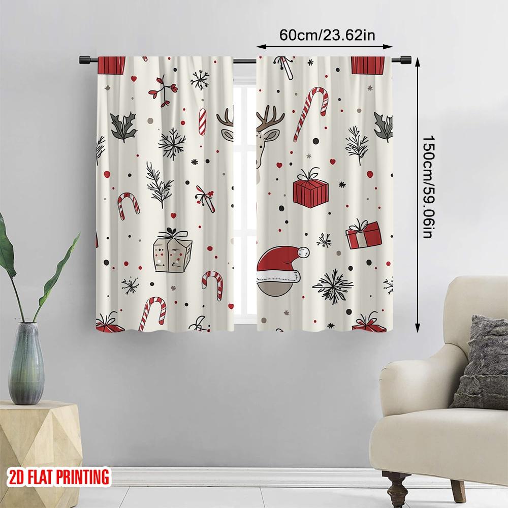 Set aus 2 Vorhängen mit Flugzeugdruck Digital bedruckt Weihnachten Niedlich Festlich Geschenke Vielseitig Langlebiges Polyester Ohne Stange Vorhang