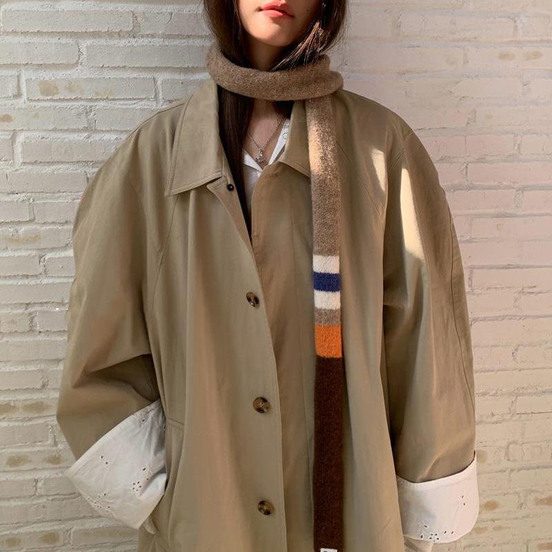 Gestreifter Farbpassender Retro Gestrickter Wollschal Schmaler Langer Schal für Damen Frühling