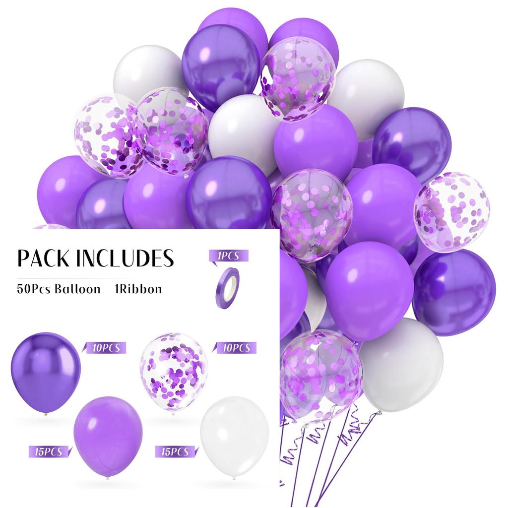 12inch 50pcs metal balloon set with confetti, suitable for weddings, birthdays, fashion parties, showers, graduation ceremonies