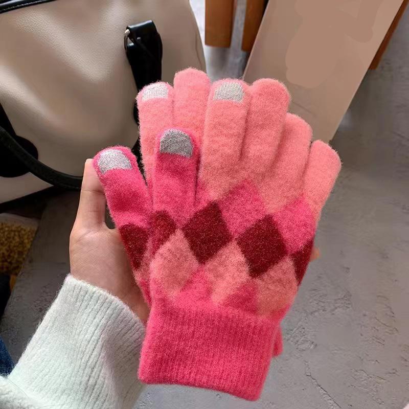 

Winter Warm Knitting Gloves Outdoor Thermal Cycling Gloves Women Touchscreen Soft All Finger Mittens Knitted Warm Gloves One Size красный