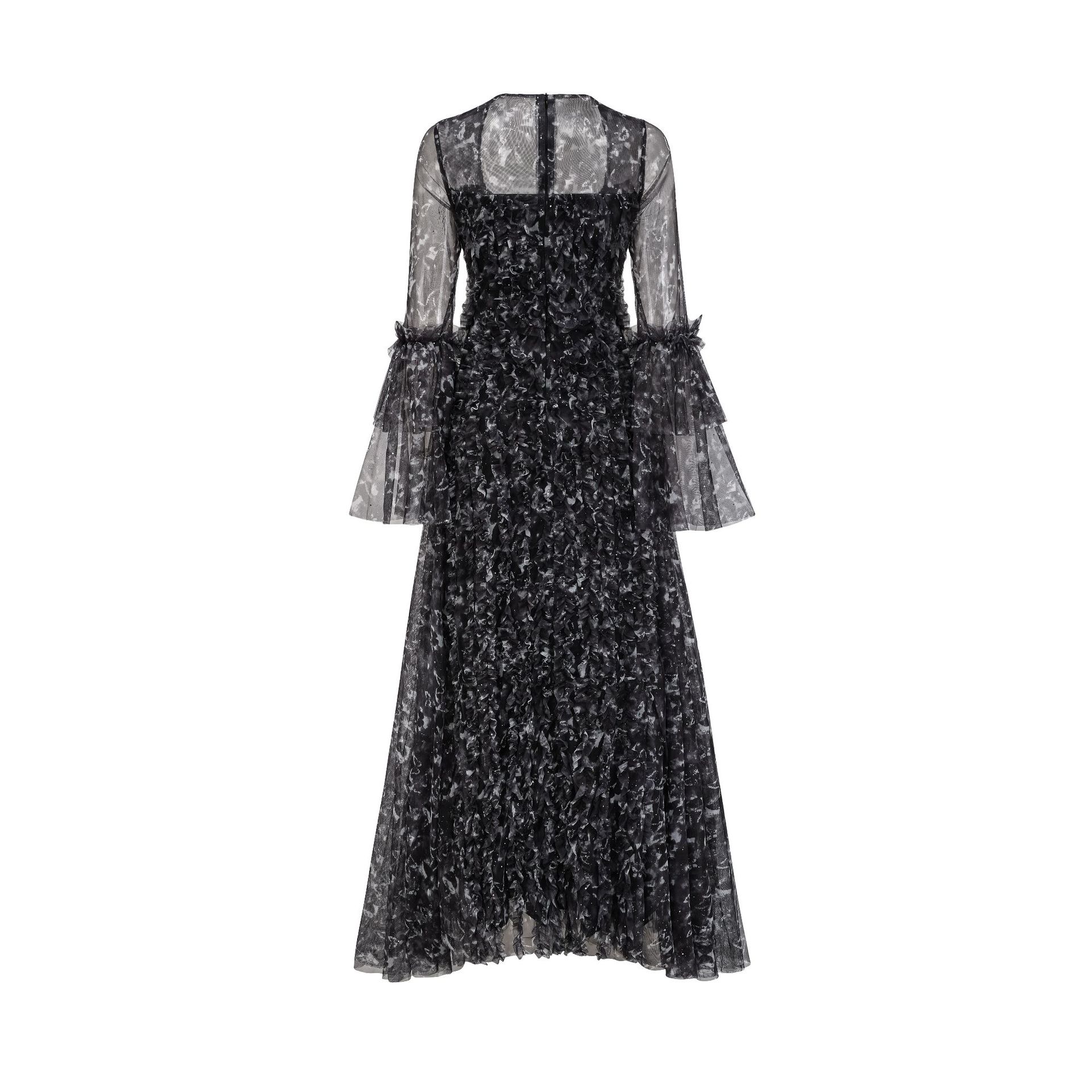 

Свежее и Милое Платье с Принтом, U-образным вырезом, Рукавами-колокольчиками и Блеском, Женское Платье, Женская Одежда XL чёрный