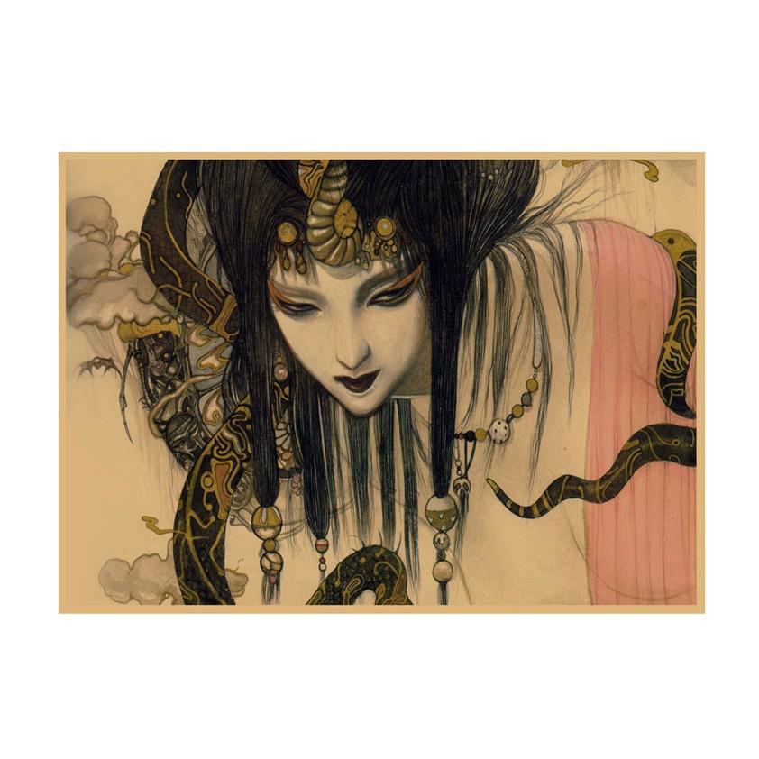 Yoshitaka Amano Retro Japanese Illustration Poster for Bar & Restaurant Wall Decor