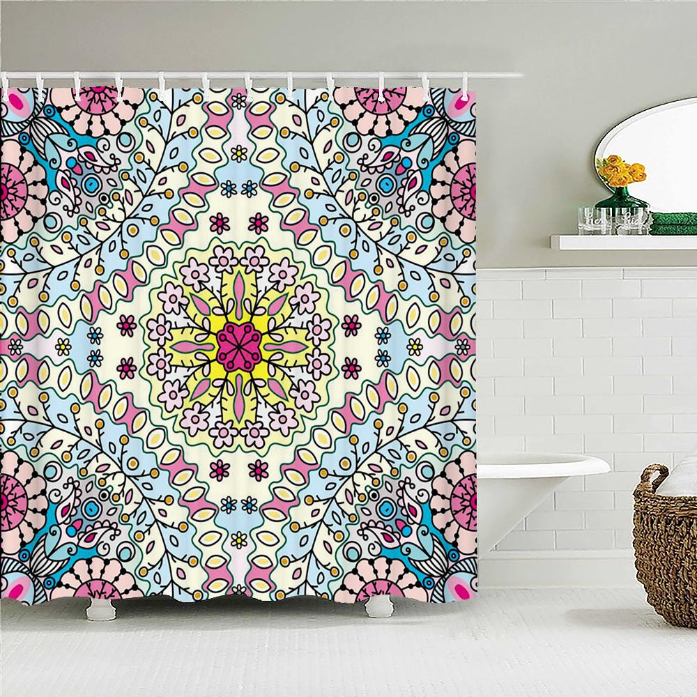 Bohemian style Shower Curtains Mandala Boho Flowers and Plants Printing Bathroom Curtains Waterproof Polyester Bath Curtain
