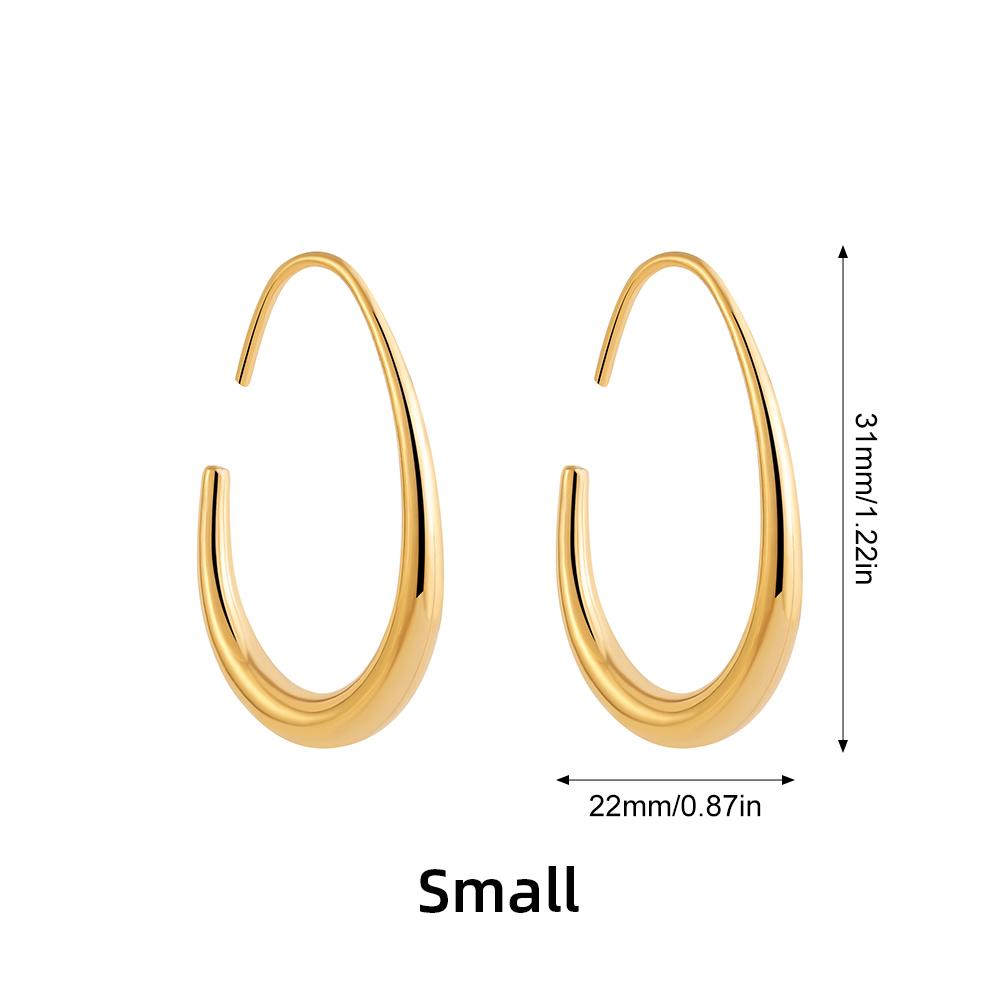 

Lightweight Teardrop Hoop Earrings for Women Gold Plated Stainless Steel Small Large Oval Pull Through Hoops Statement Zircon