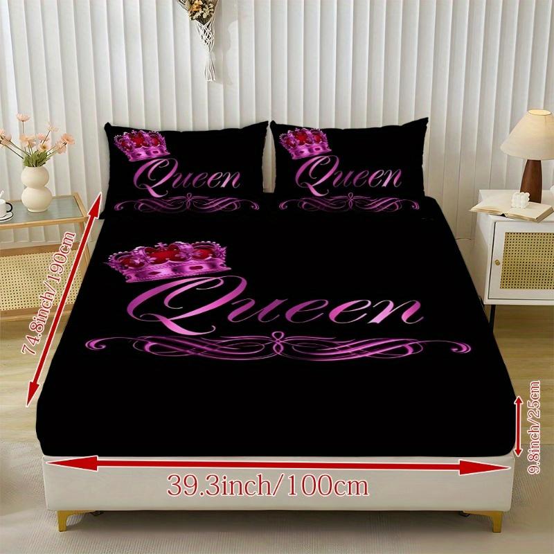 1pc Fitted Sheet Set Black Pink Queen Crown 3D Print 100% Polyester Cover Breathable Bedding Set Home Decor without Pillowcases
