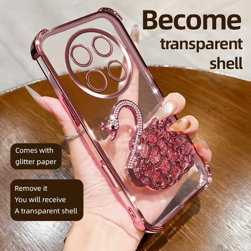 KEYSION Shockproof Plating Phone Case for HONOR X9c 5G Clear TPU Glitter Jewelled Swan kickstand Cover for Huawei Magic7 Lite 5G