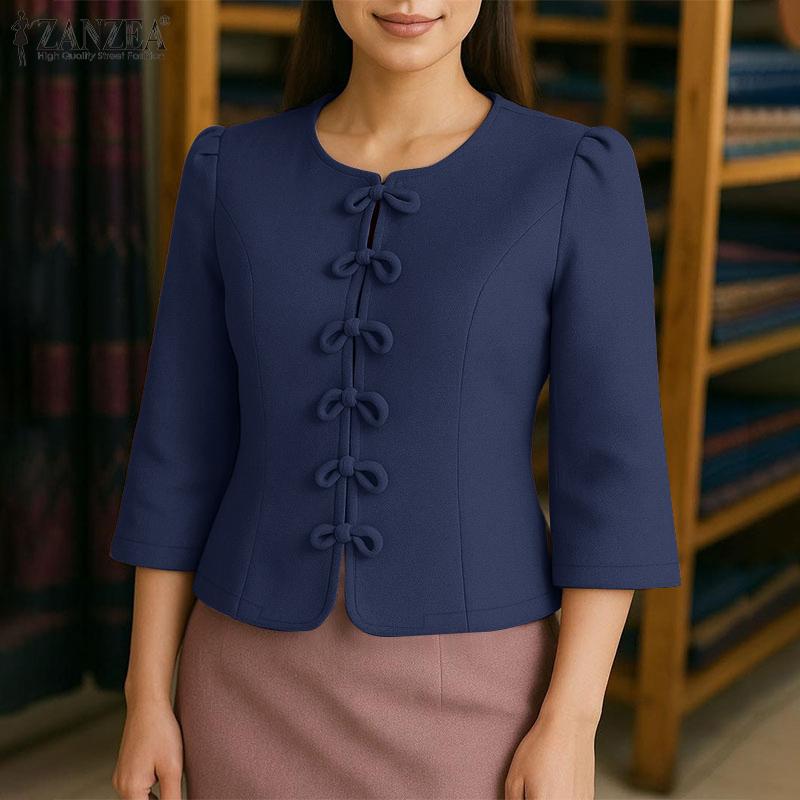 ZANZEA Dámská ležérní halenka s kulatým výstřihem a 3/4 rukávy