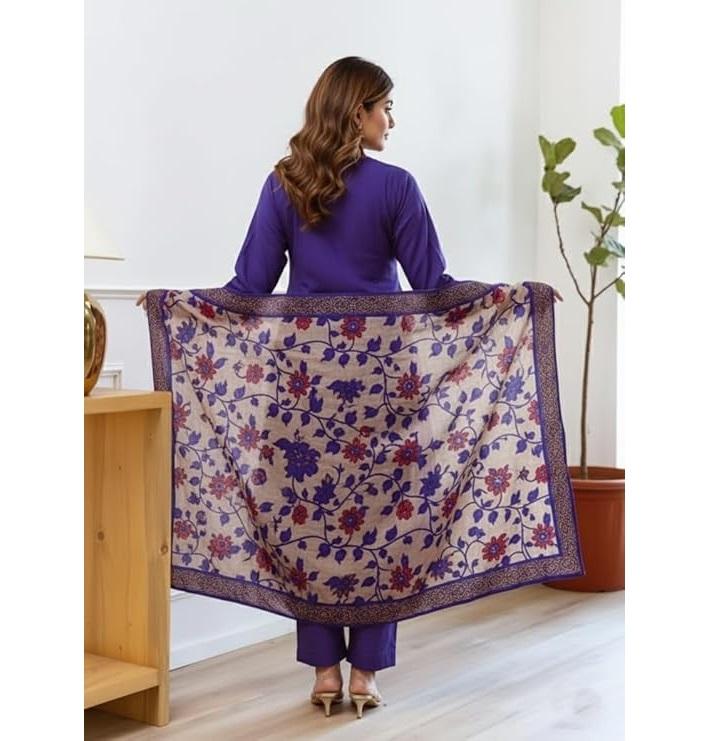 Women Bollywood Embroidery Straight Kurta and Pant Set with Dupatta Set