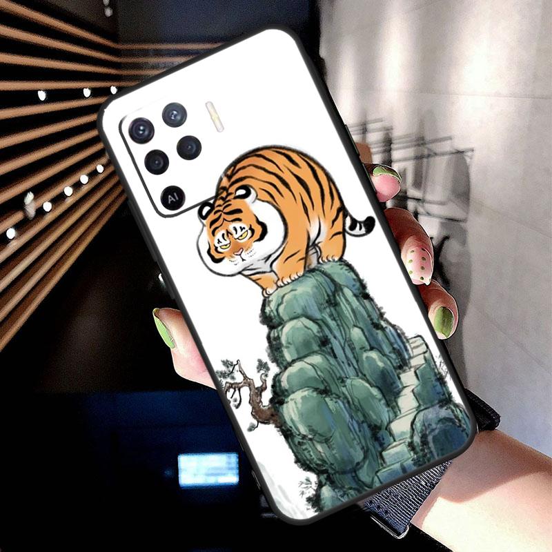 Cartoon Fat Tiger Case For Oppo A74 A54 A94 A80 A60 A40 A18 A38 A58 A78 A98 A96 A76 A16 A15 A17 A57 A77 A5 Pro