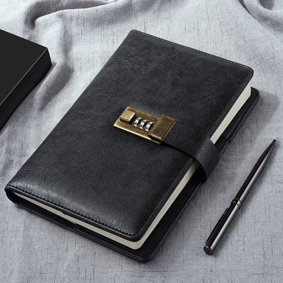 Diario con lucchetto, diario in pelle PU A5 con lucchetto a combinazione, diario protetto da password, quaderno con penna Gif