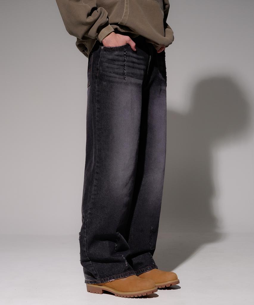 EZKATON Teen Washed Damaged Denim Pants Vintage Black Mmlp6842