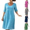 Women's Casual Loose Fit Dress with Pockets Half Sleeve Round Neck Comfortable Everyday Wear Lightweight Fabric Summer Dress