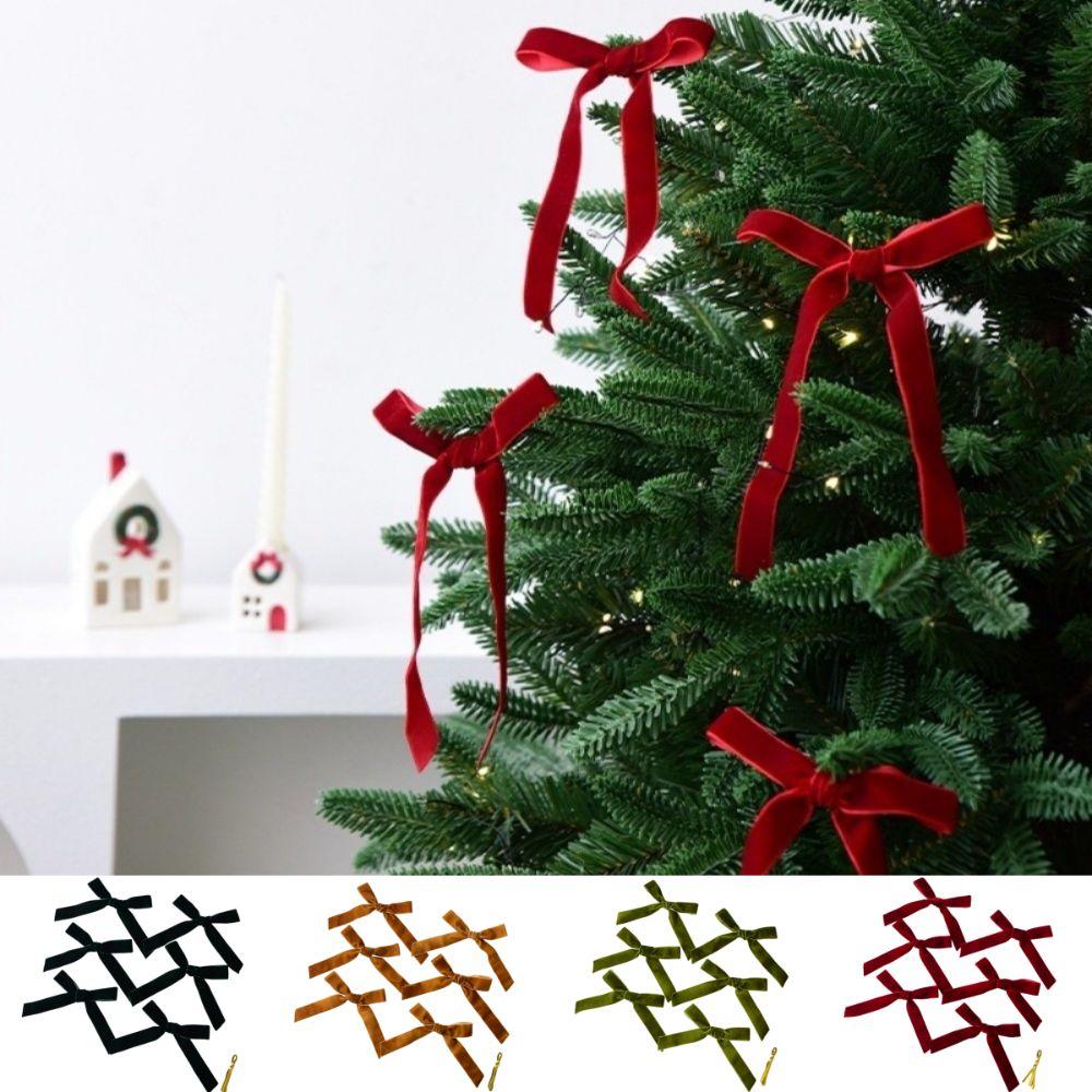 6pcs New Velvet Xmas Tree Ribbon Merry Christmas 2.5/3.8cm Hanging Pendant Red Green Brown Wreath Ribbon Decor Party Decor