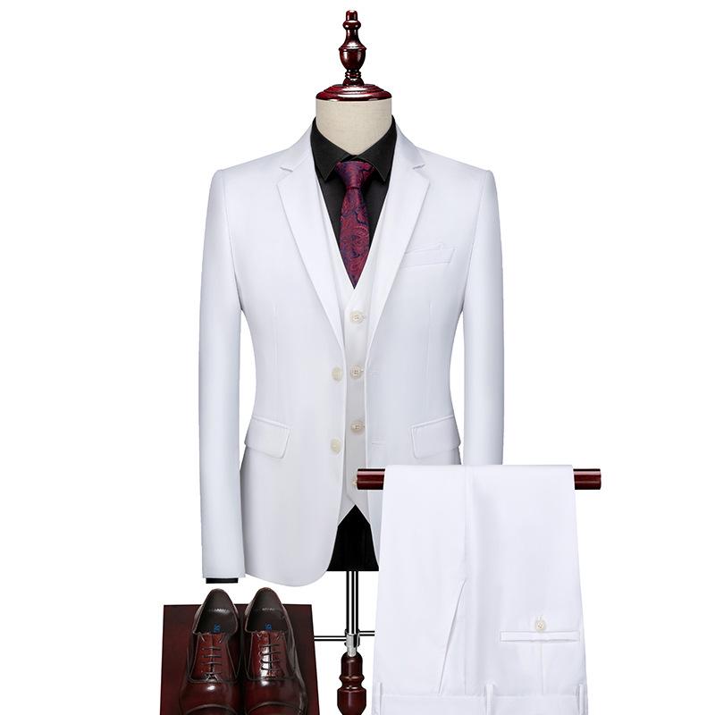 Herren 2024 Einfarbig Zweiknopf Dreiteiler Hochzeits Smoking Business Casual Set
