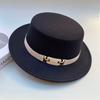 Hat Female British Autumn and Winter Celebrity Retro Versatile Jazz Hat Flat Top Felt Hat Black Wool Top Hat