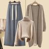Autumn Winter Warm Knitwear Sets for Women Outfits Ladies Elegant Turtleneck Sweater+long Cardigan Jacket+wide Leg Pant Set