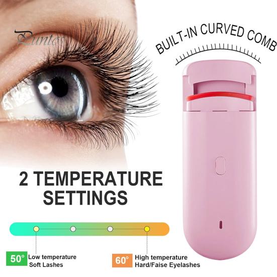 Heated Eyelash Curler Electric Eye Lash Curlers with Built-in Curved Comb Silicone Pad Rechargeable Quick Natural Curling Professional Eyelash