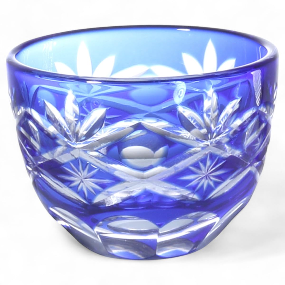 Mizukage Kiriko Glass Cup Sake Cup 30cc Orchid Carving Blue Current Model J-kitchens 54xH40mm
