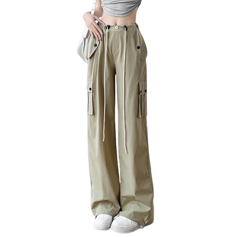Men Cargo Pants Elastic High Waist Casual Trousers with Multi Pockets Design Straight Wide Leg Sport Pants Streetwear