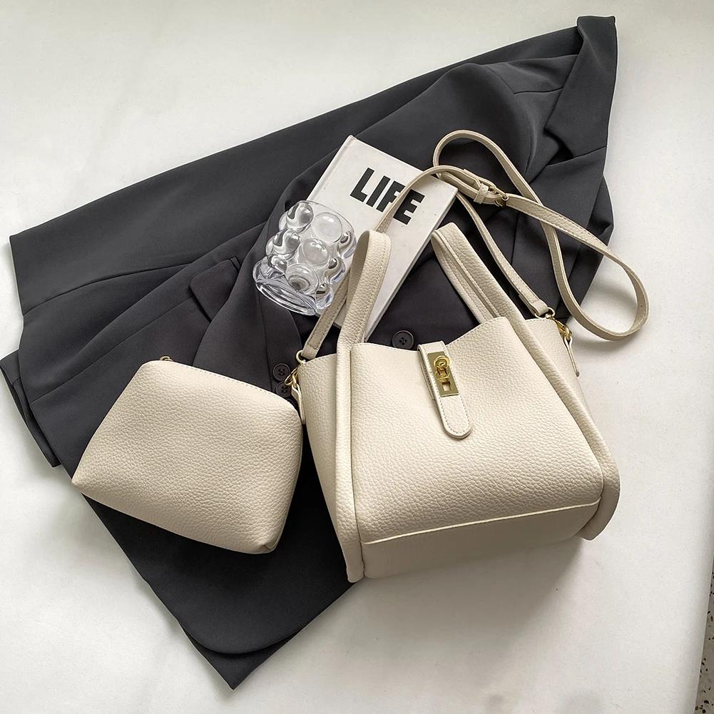 Bucket Bag for Women Magnetic Closure Crossbody Bag PU Leather with Inner Bag Satchel Bag Solid Handbag for Work Travel