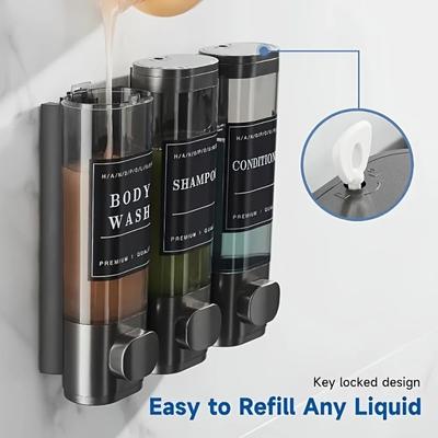 300ML*3 ABS Triple Shampoo and Conditioner Dispenser Wall Mounted Soap Dispenser Shower Gel Dispenser No Drilling for Bathroom