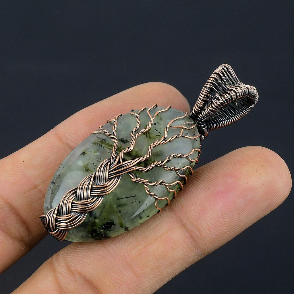 Tree Of Life Prehnite Jewelry, 999 Copper Wire Wrapped Pendant Handmade Gemstone Jewelry, Gifts For Wife Brand New Pendant