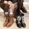 Niche Design Boxing Boots Women's Inner Heightening Suede Maillard Short Martin Boots Sports Retro Western Boots